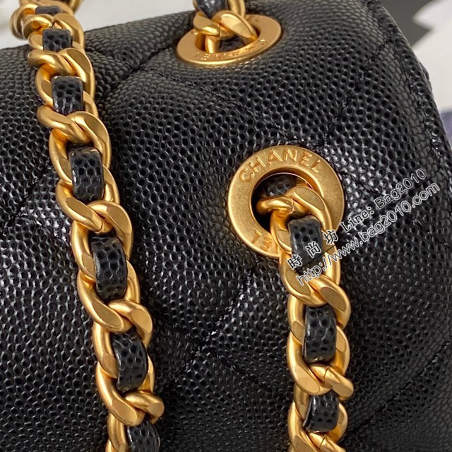 Chanel專櫃新款鏈條單肩斜挎女包 香奈兒23kAS4489黑金荔枝牛皮口蓋包 djc5933